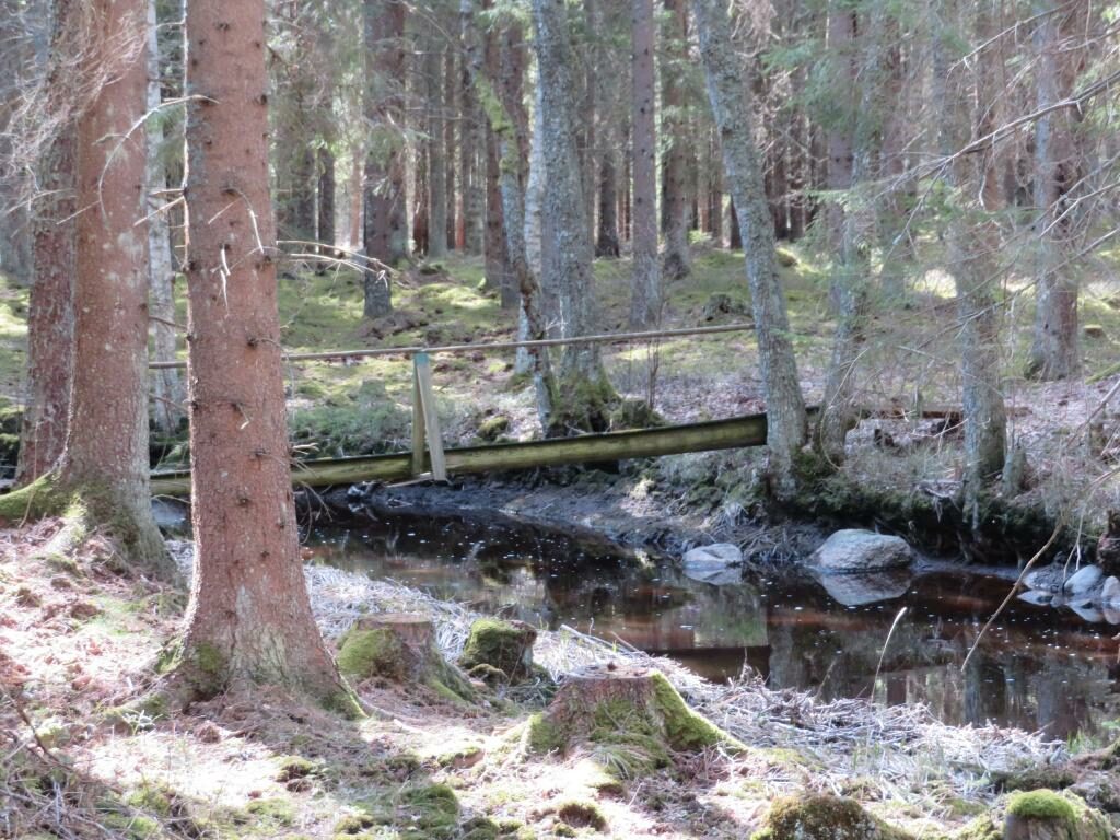 Bro av stockar över en liten å