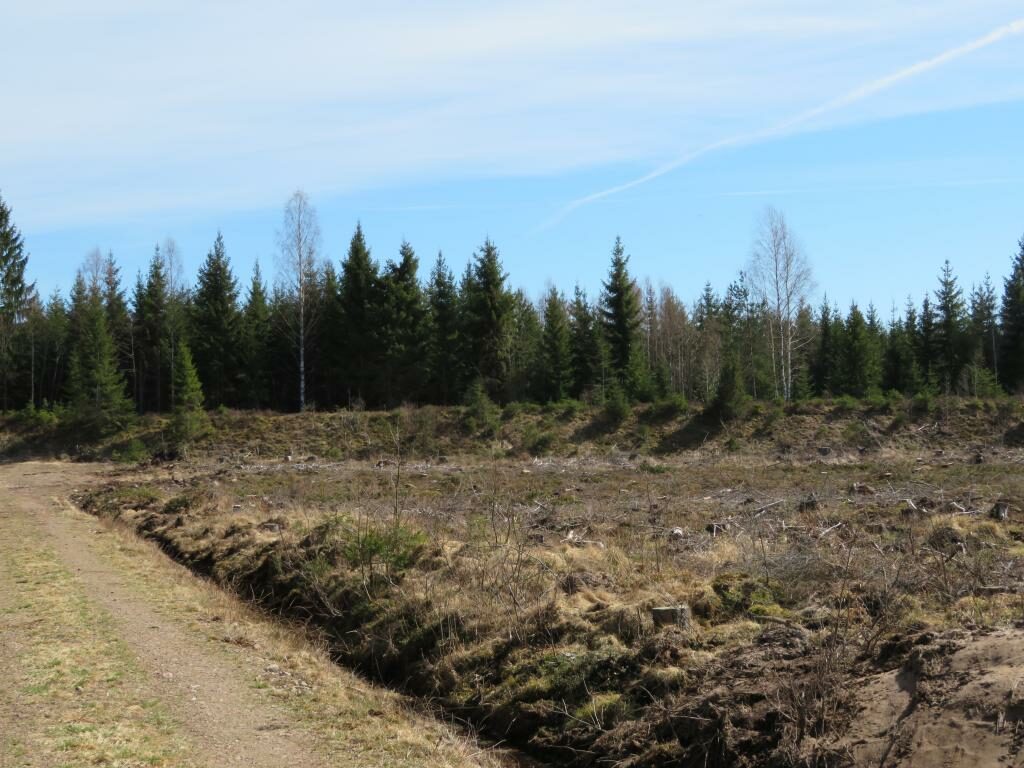 En stor tom yta med en järnvägsbank i bakgrunden